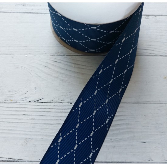 Лента репсовая с рисунком "Ромбик" 4 см цв. темно-синий, цена за 1 м